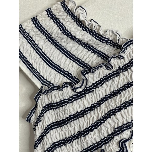 She + Sky Black White Striped Smocked Sleeveless Empire Maxi Dress Size S - Picture 4 of 7